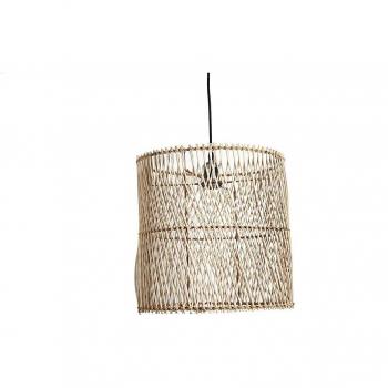 Lámpara colgante cilindro de rattán estilo hogar con diseño moderno, estructura de metal, pantalla de rattán tejido, color natural, diámetro de 30 cm, altura ajustable hasta 120 cm y compatible con bombillas LED