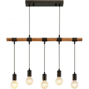 Lámpara colgante Sibillia de Lindby, madera, 5 luces, E27, color marrón, estilo tradicional para salón y comedor