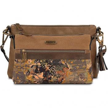 SKPAT - Bolso Bandolera Florencia para Mujer, Color Marrón con Cremallera, Convertible 2 en 1, Tamaño Mediano (28x17x7cm), Materiales Lona/P