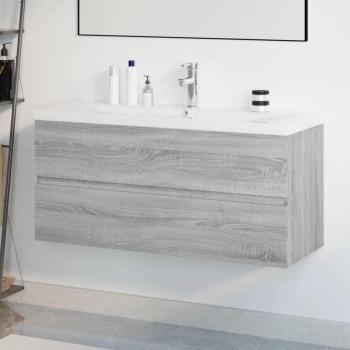 Mueble de baño y lavabo integrado Sonoma gris madera multicapa con acabado en gris, fabricado en madera contrachapada, diseño moderno y funcional, incluye lavabo integrado