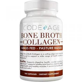 Codeage Organic Bone Broth Collagen Capsules Grass Fed - Pasture Raised Chicken Bone Broth Collagen - 180 Capsules