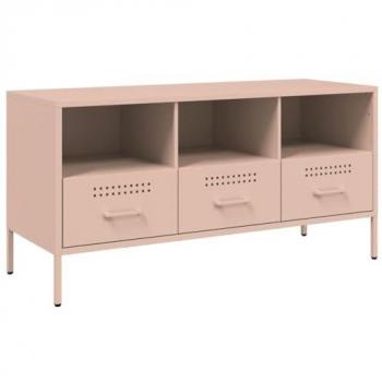 Mueble de TV Acero Laminado en Frío Rosa 100,5x39x50,5 cm Soporte de TV Aparador de TV Mueble Bajo Banco de TV Mueble de Metal