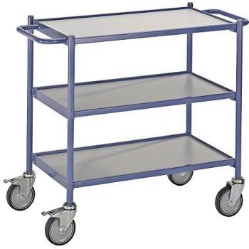 Mesa Rodante Eurokraft Pro 614492, Carga Máx 150 kg, 3 Niveles, Con Mango de Empuje y 4 Ruedas Giratorias (2 con Doble Freno)