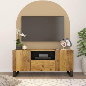 Mueble de TV de madera maciza de mango y contrachapada, dimensiones 105x33,5x46 cm, color marrón