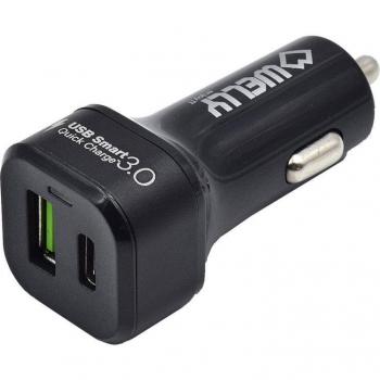 Cargador de Coche Welly Enjoy It WY11000 USB Tipo-C con Carga Rápida 3.0 33W Negro Auto 2xUSB