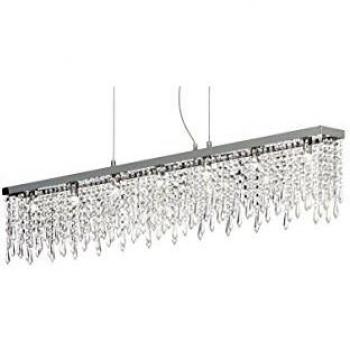 Colgante transparente en cristal GIADA CLEAR 7 bombillas, barra colgante grande para techo con 7 luces, cromada, tipo de bombilla G9. Estilo contemporáneo, suspensión Jade Metal-Cristal Transparente,
