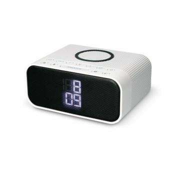 Radio Despertador KSIX 10W con Cargador Inalámbrico Qi, Altavoz Bluetooth y Pantalla LED