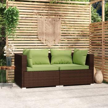 Brown Poly Rattan 2-Seater Sofa with Cushions