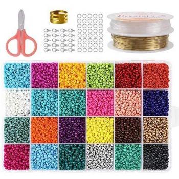 Abalorios para Hacer Collares, Abalorios para Hacer Pulseras, 24 Colores Vidrio de 3Mm Perlas de Potro Hechas A Mano para Joyas Collares Pulseras Pendiente BisuteríA Regalo DIY 14400Pcs