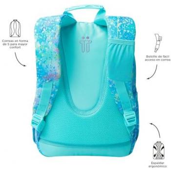 Mochila Escolar TOTTO Modelo Gommas Glitter, Mochila Mediana, Capacidad 15 L, Bolsillo para PC 14, Bolsillo Botella, Espaldar Ergonómico con Flujo de Aire, Cómodas Cor