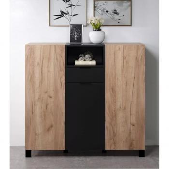 Aparador alto de 3 puertas, 1 cajón y 1 estante L125 cm marrón Kendo