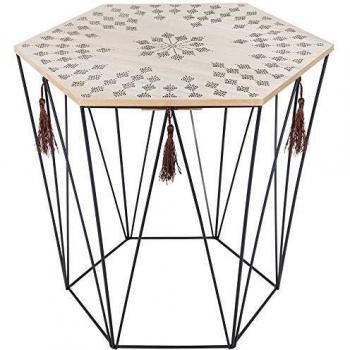 Mesa de centro octogonal Etnik Kumi de hierro y MDF, diseño moderno, superficie resistente, ideal para decoración contemporánea