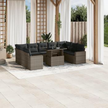 10-Piece Grey Poly Rattan Garden Sofa Set with Cushions