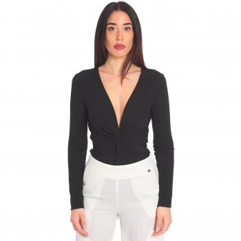 Black Slim Fit Long Sleeve Body with Knot