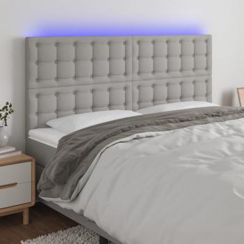 Cabecero LED gris claro con luces, dimensiones 160x5x111/128 cm, fabricado en tela