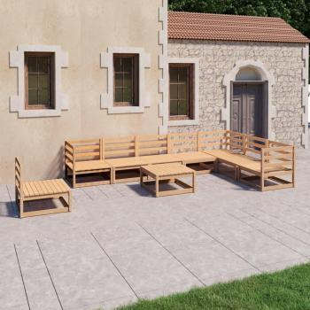 Juego de muebles de jardín 9 piezas madera maciza de pino con cojines