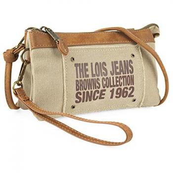 Bolso de Mano Lois para Mujer - Cartera Grande de Lona y Polipiel con Asa Adicional, Marrón