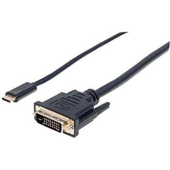 Adaptador de cable de vídeo Manhattan USB Tipo C a DVI y DisplayPort 2 m Negro