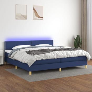 Cama box spring con colchón de muelles y LED azul 200x200 cm tela