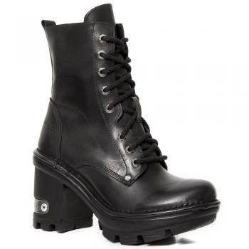 New Rock Neotyre07x-S1 Black Leather Biker Boots for Women - Size EU 37