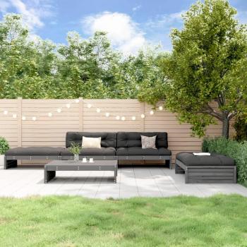 Juego de muebles de jardín 5 piezas con cojines de madera maciza gris
