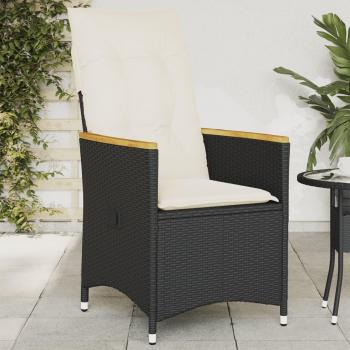 Silla de jardín reclinable con almohadas negras en Polyrattan