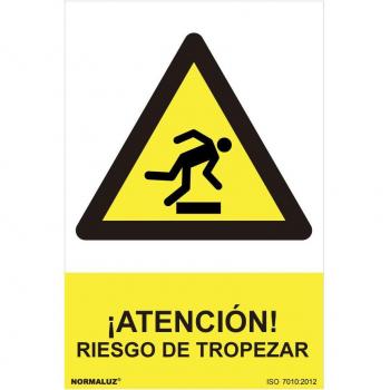 Cartel atencion riesgo de tropezar (pvc 0.7mm) 30x40cm