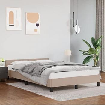 Estructura de cama con cabecero de cuero sintético capuchino 140x190cm marrón sin colchón