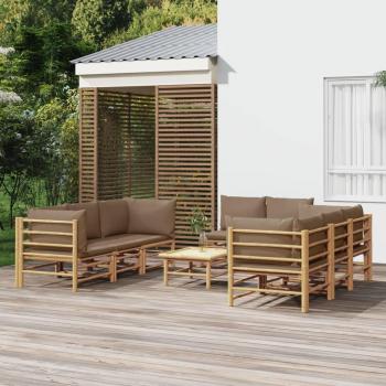 vidaXL 9-Piece Bamboo Garden Lounge Set with Taupe Cushions