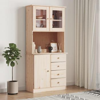 Aparador alto ALTA de madera maciza de pino 77x35x165 cm, mueble de almacenaje para salón, buffet, armario auxiliar y armario de almacenamiento en color marrón