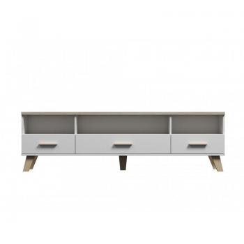 Cama LOTTA 180 cm con soporte para TV y 3 cajones en color blanco y sonoma