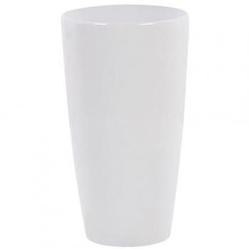 Maceta Alta Redonda Brillante de Mezcla de Piedra Blanca Tseria 32 cm para Interior y Exterior