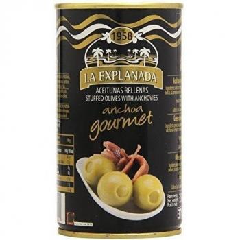 La Explanada Gourmet - Aceitunas Verdes Rellenas de Anchoa, 150g - Pack de 15 Latas - Calidad Extra - Producto de España