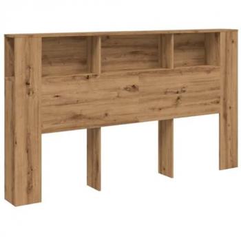 Cabecero armario de madera de roble artesanal con almacenamiento 180x18,5x102,5 cm