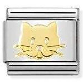 Charm de Gato Clásico de Oro y Acero Composable - Joyería Hecha en Italia - Diseño Italiano - Calidad Excepcional