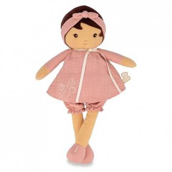 Muñeca de Tela Kaloo Tendresse Amandine 40 cm - Muñeca de Trapo con Vestido de Muselina, Piel Bronceada y Cinta Personalizable - Desde el Nacimiento