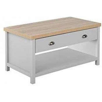 Mesa de Centro Moderna Clio Gris Claro Madera Clara con 1 Cajón para Sala de Estar