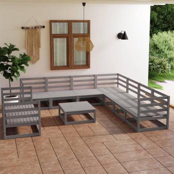 Conjunto de sofás de jardín 10 piezas madera de pino maciza gris