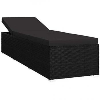 Black Poly Rattan Sun Lounger with Cushion