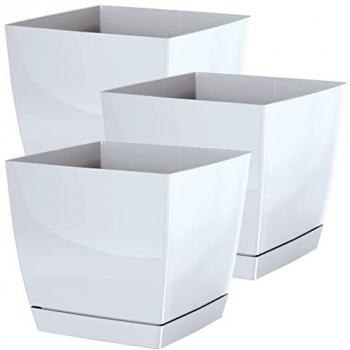 Maceta Blanca Begonya con Plato 15,5x15,5x14,2cm - Pack de 3