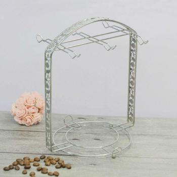 Soporte de Tazas de Café Chapado en Plata con Rack para Colgar 6 Tazas y Platillos de Vitrocerámica