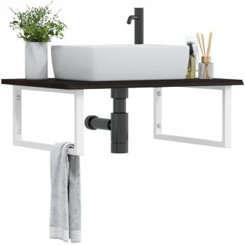 Estante de lavabo de pared de acero y madera maciza de roble vidaXL