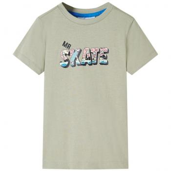 Camiseta Infantil de Manga Corta Caqui Claro con Estampado de Skate