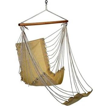 HI Hamaca Silla con Reposapiés Lona de Algodón Muebles Mobiliario Asientos de Exterior Casa Hogar Jardín Patio Terraza Balcón Camping Porche Beige
