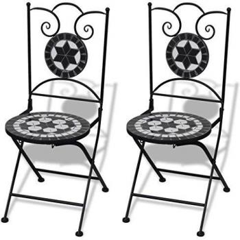 vidaXL Folding Bistro Chairs 2 pcs Ceramic Black and White