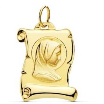 Colgante Personalizable Inmaculada Romero Virgen Niña en Oro de 9k - 18 mm con Grabación Incluida