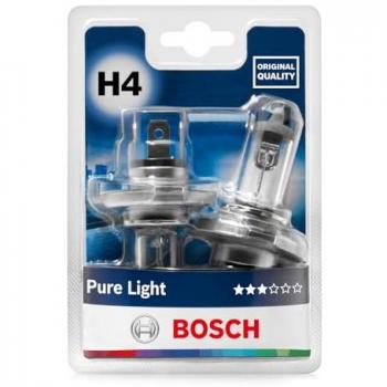 Lámparas Halógenas Bosch H4 Pure Light 12V 60/55W, Calidad Original, Casquillo Tipo P43t, Paquete de 2 Lámparas, compatible con SEAT: Ibiza, Cordoba