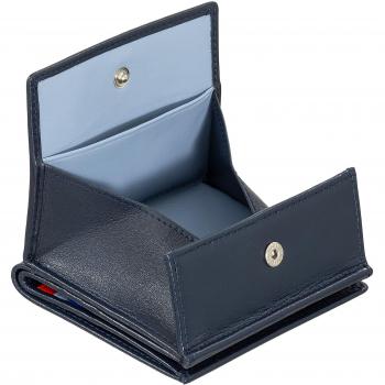 Cartera pequeña Dudu en piel de becerro napa azul marino con monedero y tarjeta de cuero multicolor con tecnología RFID