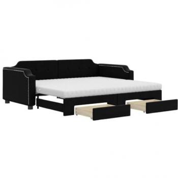 Sofá cama nido con cajones de tela negro 100x200 cm