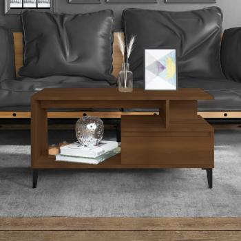 Mesa de centro de madera multicapa en color roble marrón, dimensiones 90x49x45 cm